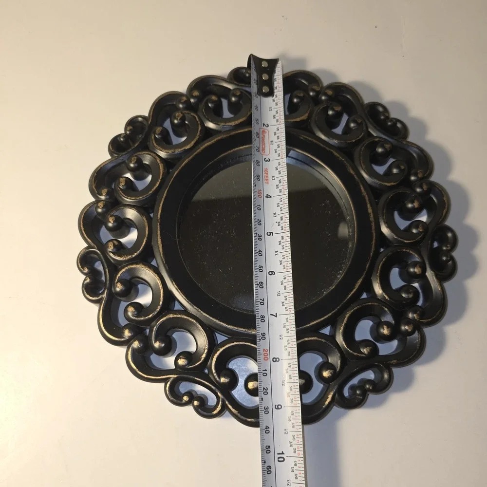 Ornate Black Round‎ Wall Mirror Decorative Accent Vintage Style